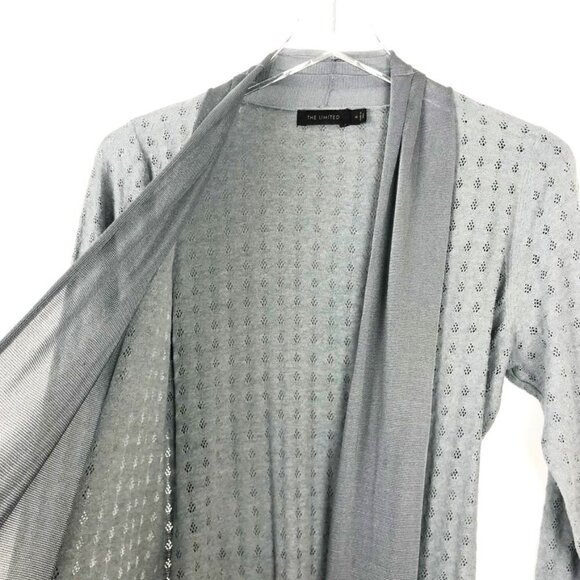 The Limited Sweater Women's M Grey Open-Front Belted Mixed Media Knit Cardigan - Picture 4 of 13